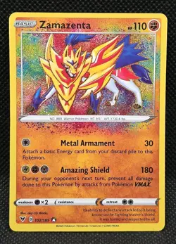 Zamazenta 102/185 Swsh04: Vivid Voltage Amazing Rare Holo 2020 Pokemon - Image 1