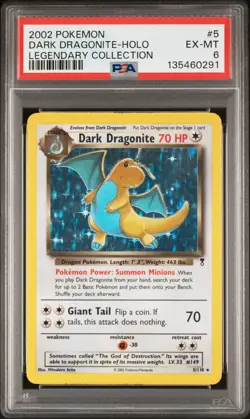 2002 POKEMON LEGENDARY COLLECTION #5 DARK DRAGONITE-HOLO PSA 6 - Image 1