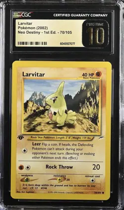 2002 Pokemon - Neo Destiny 1st Edition LARVITAR 70/105 CGC 10 Pristine - Image 1