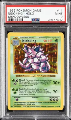 1999 POKEMON GAME SHADOWLESS #11 NIDOKING-HOLO PSA 9 - Image 1
