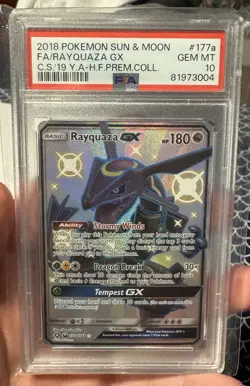 2018 POKEMON SUN & MOON CELESTIAL STORM #177A FULL ART/RAYQUAZA GX PSA 10 - Image 1