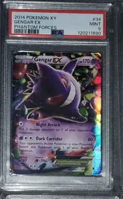 2014 Pokemon XY Phantom Forces #34 Gengar EX Ultra Rare PSA MINT 9 - Image 1