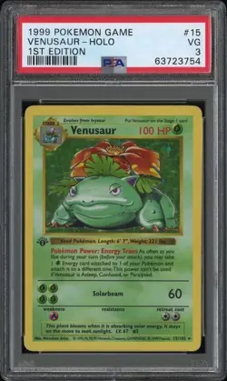 1999 POKEMON GAME BASE SET #15 VENUSAUR-HOLO 1ST EDITION PSA 3 VERY GOOD - Image 1