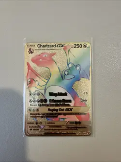 Pokemon TCG Stage 2 Charizard GX Rainbow Gold Metal Display Card Custom #2 - Image 1