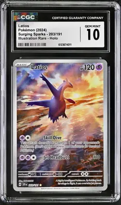 💎 2024 Pokemon Latios Sv08 Surging Sparks Illustration Rare Holo 203/191 CGC 10 - Image 1