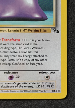 Pokemon TCG Ditto 18/62 Fossil Non-Holo Rare Card Vintage WOTC - LP - Image 4