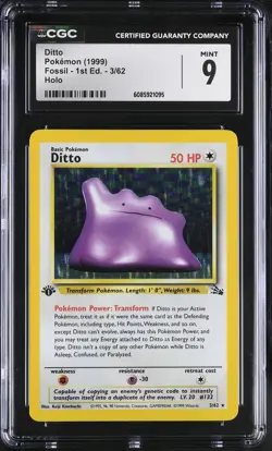Pokemon Ditto Holo #3 1st Edition Fossil Mint CGC 9 - Image 1