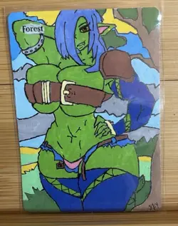 Hand Painted Altered Mtg Forest Card Anime Goblin Girl - Image 1