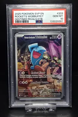 2025 POKEMON SVP EN-SV BLACK STAR PROMO #203 TEAM ROCKET'S WOBBUFFET PSA 10 - Image 1