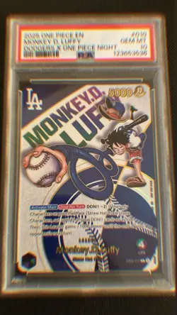 2025 ONE PIECE PROMOS DODGERS X ONE PIECE NIGHT #010 MONKEY D. LUFFY PSA 10 - Image 1