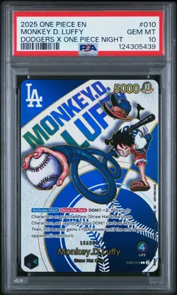 2025 ONE PIECE PROMOS DODGERS X ONE PIECE NIGHT #010 MONKEY D. LUFFY PSA 10 - Image 1