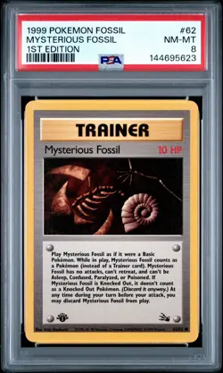 1999 Fossil 1st Edition Mysterious Fossil Pokemon Card 62/62 PSA 8 NM-M - Image 1