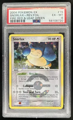 2004 Pokemon EX FireRed & LeafGreen Snorlax Reverse Foil Holo #15/112 PSA 6 - Image 1