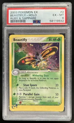 2003 Pokemon EX Ruby & Sapphire Beautifly Holo #2/109 PSA 6 - Image 1