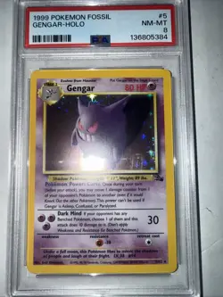 1999 POKEMON FOSSIL GENGAR-HOLO #5 PSA NM-MT 8 - Image 5