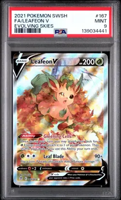 2021 POKEMON EVOLVING SKIES 167/203 LEAFEON V FULL ART PSA 9 MINT - Image 1