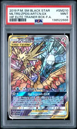 2019 Pokemon Moltres Zapdos Articuno GX Hidden Fates ETB Black Promo SM210 PSA 9 - Image 1