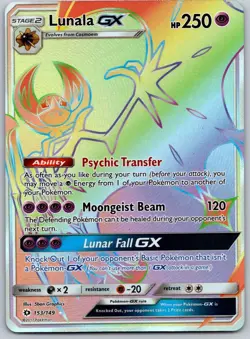 Lunala GX 153/149 - Sun & Moon - Near Mint NM Rainbow Pokemon Card - Image 1