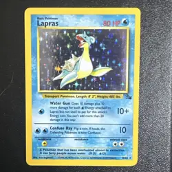 Pokemon TCG Lapras Fossil Holo Unlimited Rare Card 10/62 Vintage MP - Image 1
