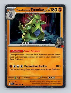 Team Rocket's Tyranitar 096 Pokemon Destined Rivals Cosmos Holo Promo Card NM+ b - Image 1