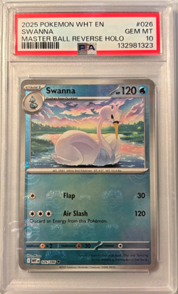 Swanna #026/086 Reverse Foil Master Ball White Flare Pokemon 2025 PSA 10 - Image 1