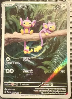 Pokemon Aipom TCG Holo Card Paradox Rift Illustration, Rare Shiny Art, 211/182 - Image 1