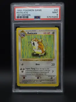 1999 Pokemon 1st EDITION GREY STAMP Shadowless Raticate Base Set 40/102 PSA 9 - Image 1