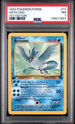 1999 POKEMON FOSSIL 1ST ED #17 ARTICUNO PSA 7 - Image 1