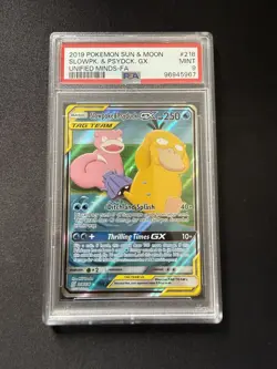 PSA 9 MINT Slowpoke & Psyduck GX Unified Minds Full Art Holo Pokemon 218/236 - Image 1