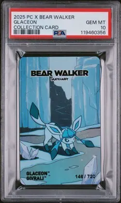 2025 Bear Walker x Pokemon Center Skateboard Card VAPOREON & Glaceon PSA 10 - Image 2