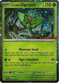 Pokemon TCG, Game Stop Stamped Promo Card, Teal Mask Ogerpon 024/167, Sealed - Image 1