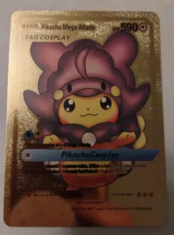 Pokemon Pikachu Fan Art Card Cosplay Mega Altaria Gold Foil Holo - Image 1
