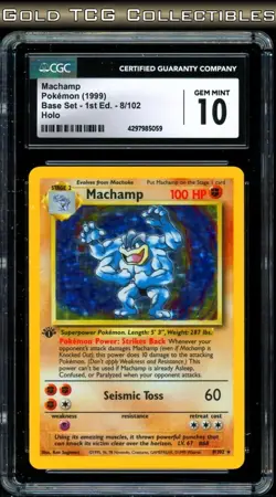 CGC 10 ⭐ Pokemon Machamp 1st Edition Base Set Holo Graded Card - Image 1
