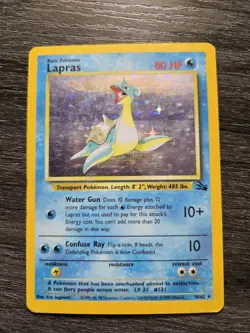 Vintage Pokemon TCG Lapras Fossil 10/62 Holo Wizards Base Set MP to HP See Pics - Image 1