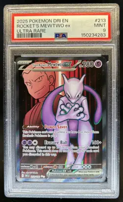 2025 Pokemon Destined Rivals Team Rocket's Mewtwo ex #213/182 PSA 9 - Image 1