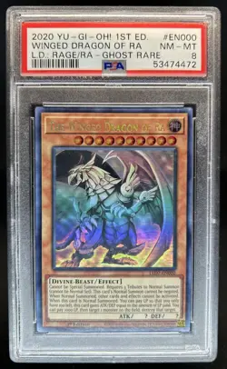 2020 Yu-Gi-Oh Rage of Ra 1st The Winged Dragon Ghost Rare #LED7-EN000 PSA 8 - Image 1