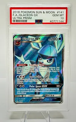 2018 POKEMON SUN & MOON ULTRA PRISM #141 FULL ART/GLACEON GX PSA 10 ENGLISH - Image 1