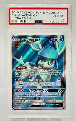 2018 POKEMON SUN & MOON ULTRA PRISM #141 FULL ART/GLACEON GX PSA 10 ENGLISH - Image 3
