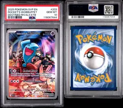 2025 POKEMON DESTINED RIVALS ETB TEAM ROCKET'S WOBBUFFET #203 PSA 10 - Image 3