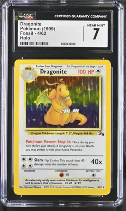 CGC 7 Dragonite 1999 Fossil 4/62 Holo Pokemon Card psa - Image 1