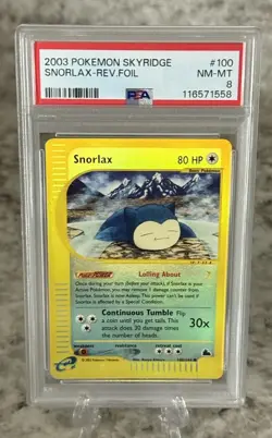 2003 POKEMON SKYRIDGE #100 SNORLAX-REVERSE FOIL PSA 8 - Image 1