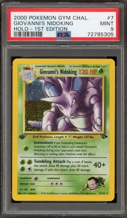 Pokemon Giovanni's Nidoking Gym Challenge 1st Edition Holo Rare #7 PSA 9 Mint - Image 1