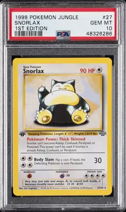 1999 POKEMON JUNGLE 1ST EDITION #27 SNORLAX PSA 10 - Image 1