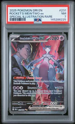 2025 POKEMON DRI SPECIAL ILLUSTRATION RARE #231 TEAM ROCKET'S MEWTWO EX PSA 7 - Image 1