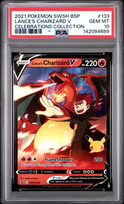 2021 POKEMON SWSH BLACK STAR PROMO CELEBRATIONS COLL LANCE'S CHARIZARD V PSA 10 - Image 1