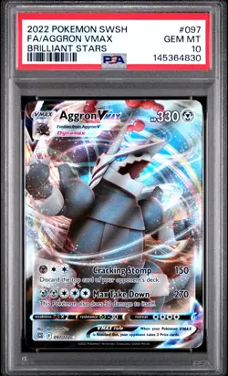 2022 POKEMON SWORD & SHIELD BRILLIANT STARS #097 FULL ART/AGGRON VMAX PSA 10 - Image 1
