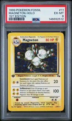 1999 POKEMON FOSSIL 1ST EDITION #11 MAGNETON-HOLO PSA 6 - Image 1
