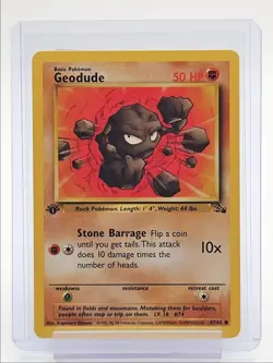 GEODUDE 1999 POKEMON ORIGINAL FOSSIL 1ST EDITION COMMON B 47/62 Q2045 - Image 1