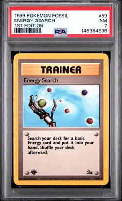 1999 POKEMON FOSSIL 1ST EDITION #59 ENERGY SEARCH PSA 7 - Image 1