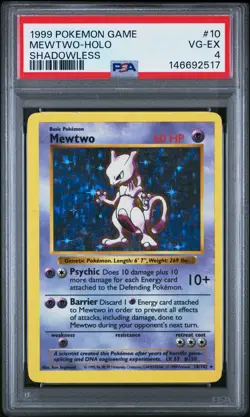 1999 POKEMON BASE SET SHADOWLESS #10 MEWTWO-HOLO PSA 4 - Image 1